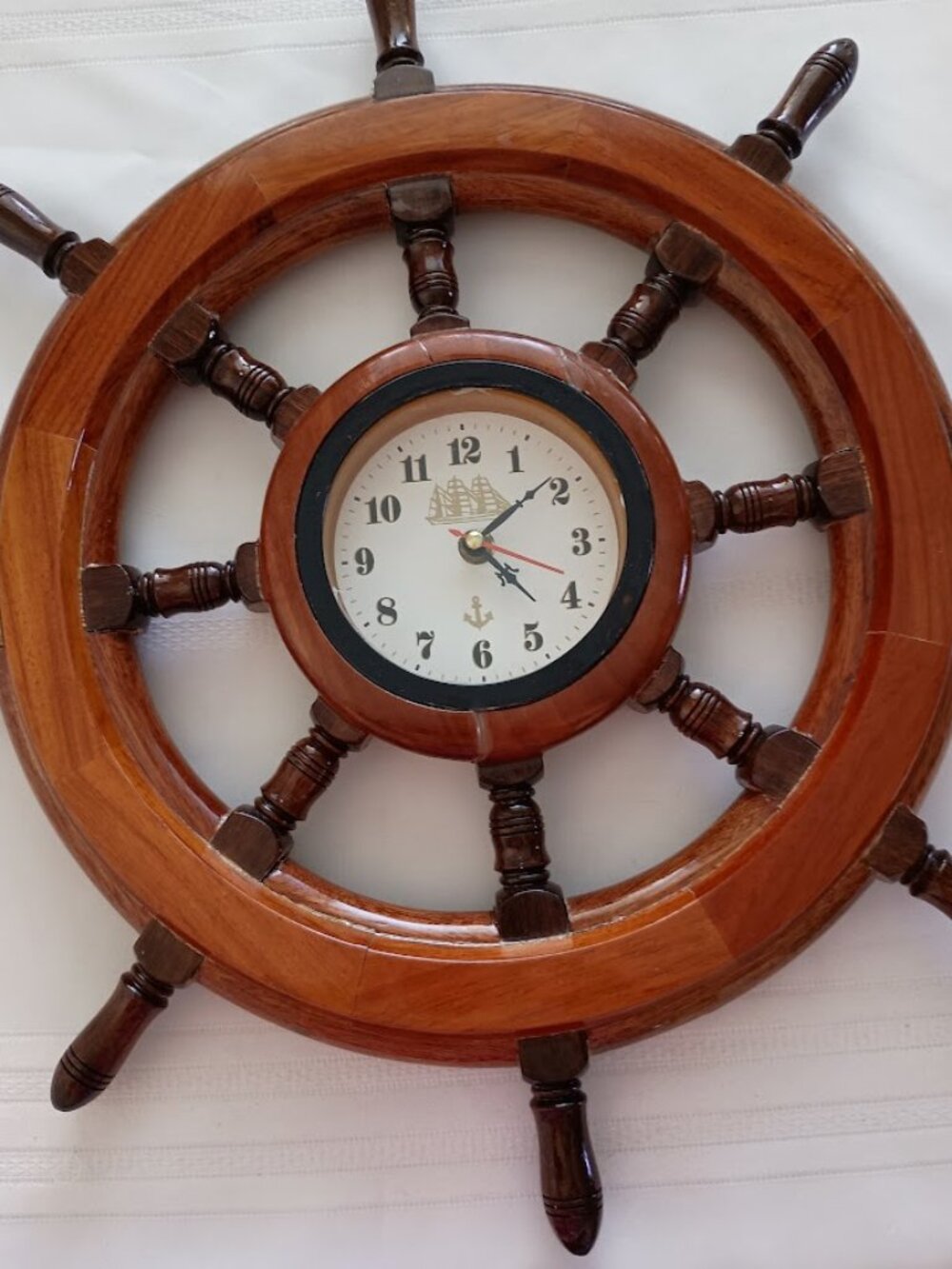 Nautical Ship Wheel Wall Clock with Sailing Ship Design